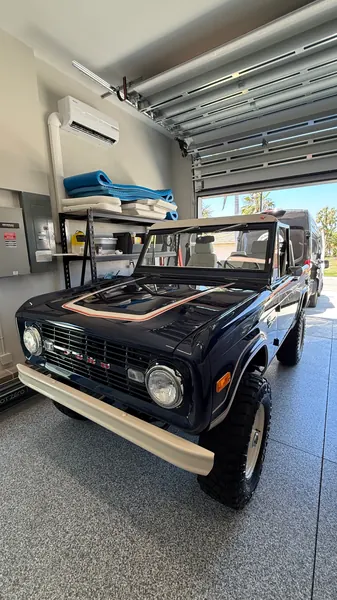 Classic black Ford Bronco parked in a garage, ceramic coating client in Sarasota